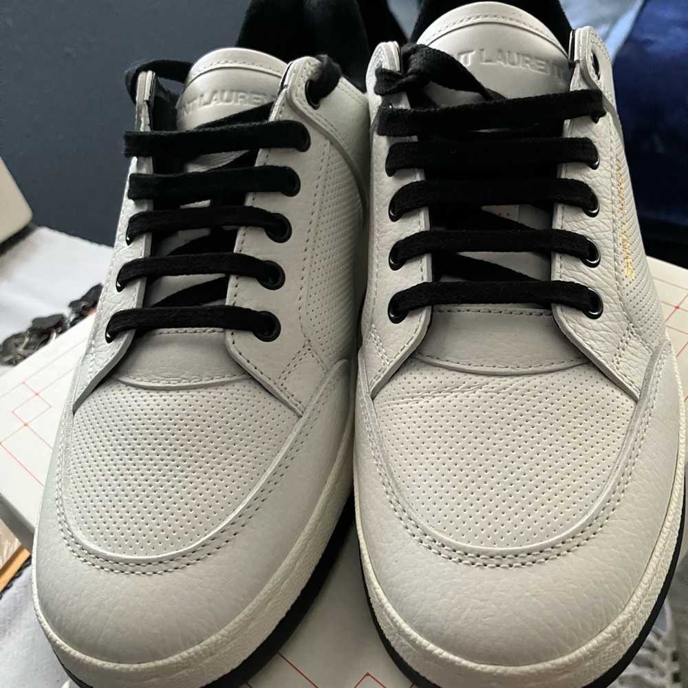 Saint Laurent Black and White Sneakers with Gold Accents - Picture 2 of 3
